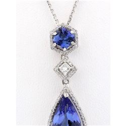 8.36 CTW Natural Tanzanite And Diamond Pendant In 18K Solid White Gold