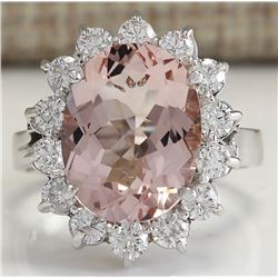 5.82 CTW Natural Peach Morganite And Diamond Ring In 14K Solid White Gold