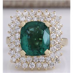 5.27 CTW Natural Emerald And Diamond Ring 18K Solid Yellow Gold