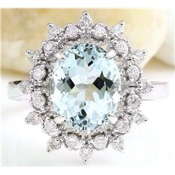 3.50 CTW Natural Aquamarine 18K Solid White Gold Diamond Ring