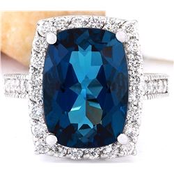7.90 CTW Natural Topaz 18K Solid White Gold Diamond Ring