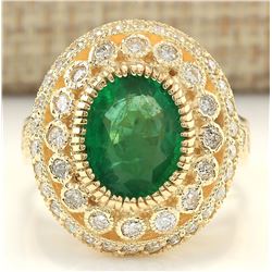 3.45 CTW Natural Emerald And Diamond Ring In 14k Yellow Gold