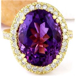 9.10 CTW Natural Amethyst 14K Solid Yellow Gold Diamond Ring
