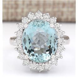 7.21 CTW Natural Aquamarine And Diamond Ring In 18K White Gold