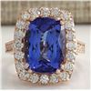 Image 1 : 11.23 CTW Natural Blue Tanzanite And Diamond Ring In 18K Rose Gold