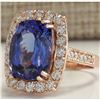 Image 2 : 11.23 CTW Natural Blue Tanzanite And Diamond Ring In 18K Rose Gold