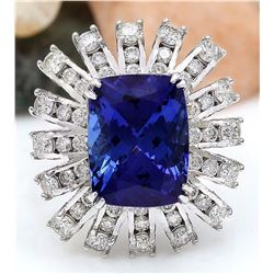 13.51 CTW Natural Tanzanite 18K Solid White Gold Diamond Ring