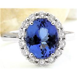 4.80 CTW Natural Tanzanite 18K Solid White Gold Diamond Ring