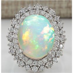 8.70 CTW Natural Opal And Diamond Ring In14K White Gold