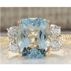 3.67 CTW Natural Aquamarine And Diamond Ring In 18K Yellow Gold