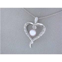 5013 14k White Gold Necklace w/Diamonds & Pearl Pendant