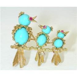 5212 VCA 18K Gold Turquoise/ Ruby Pin