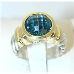 5217 David Yurman Silver/ 18K Gold Ring w/ Blue Topaz