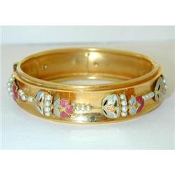5218  Antique 18KY Gold Bangle w/ Enemal