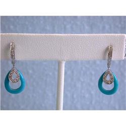 5223 E.F.J. 14k Fashion Earrings w/Diamonds/ Turquoise