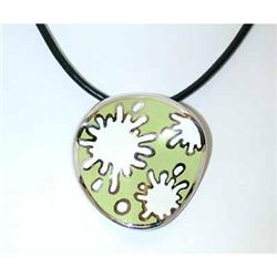 5246 MENEGATTI Silver/Enamel Pendant w/Leather Necklace