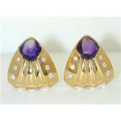 5250 18K Gold Clip-on Earrings w/ Amethyst/ Diamonds