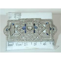 2242 Antique 18KW Gold Pin w/Diamond/Sapphire