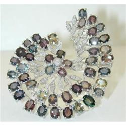 712 SALAVETTI 18K White Gold Sapphire Pin w/Diamond