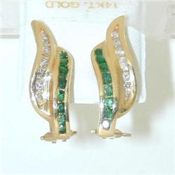 3486 14K Gold Emerald Earrings w/Diamonds