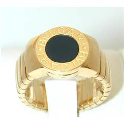 5261 BVLGARI 18K Gold Ring w/ Black Enamel