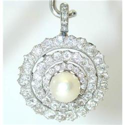 2845 Antique 18KW Gold Diamond Pin/Pendant w/Pearl
