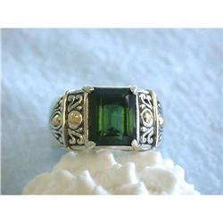 7199 Silver Ring with Gold and Green Quartz