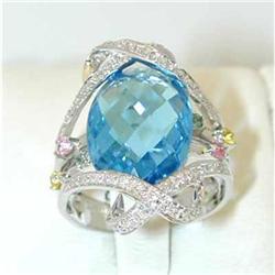 7205 EFJ 14KW Gold Ring w/ Blue Topaz/ Diamonds
