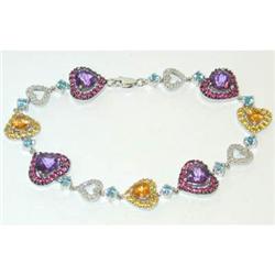7236 14KW Gold Bracelet w/MultiColor Gemstones/Diamonds