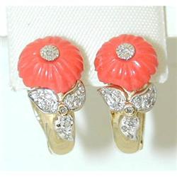2474 14k Gold Coral Earrings w/Diamond
