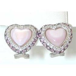 7256 EFJ 14KW Gold Earrings w/Shell/Pink Topaz/Diamonds