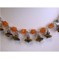 7263 Silver, Carnelian and Tiger Eyes Necklace