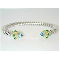 7524 David Yurman Silver/14K Gold Bangle w/BT/Emerald
