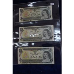 Canada One Dollar Bills (3)