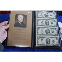 U.S.A. Two Dollar Bills - Uncut Sheet of Four