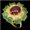 Image 2 : Oval Red Ruby 10x8mm Green Emerald Ring