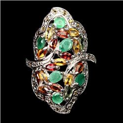 Natural Unheated Oval Emerald & Sapphire Ring