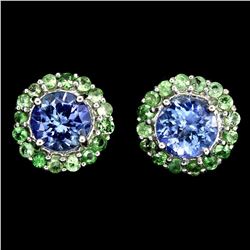 Natural Tanzanite 6 MM &  Tsavorite Garnet Studs