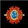 Image 1 : Natural Oval Blue Fire Opal & Italian Coral Ring