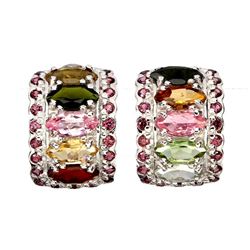 Natural Tourmaline & Rhodolite Garnet Earrings