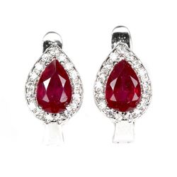Genuine Pear Red Ruby Earrings