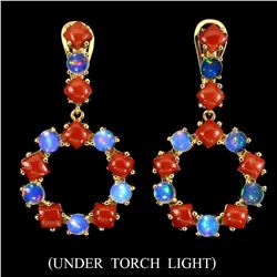 Unheated White Opal & Italian Coral Earrings