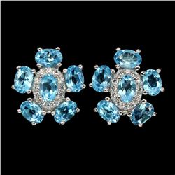 Natural  Swiss Blue Topaz 6x4mm Earrings