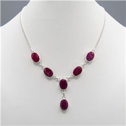 Sterling Silver Natural 55 Ct Ruby Necklace