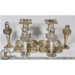 OLD ENGLISH ROSE SILVER CANDLE HOLDERS AND