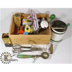 ANTIQUE MANDARIN ORANGE BOX CONTAINING  ANTIQUE