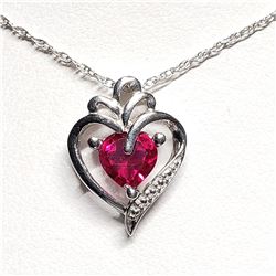 SILVER CREATED RUBY 20"  NECKLACE