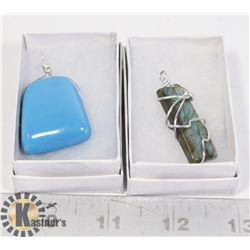 BLUE CERAMIC PLUS WIRE WRAPPED LABRADORITE PENDANT