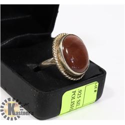.925 SILVER RING SZ 9.5 W/ LARGE POLISHED LAPIDARY