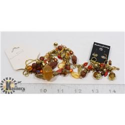 ASSORTED CRYSTAL, GOLDSTONE NECKLACE WITH EARRINGS